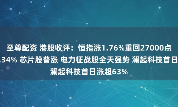 至尊配资 港股收评：恒指涨1.76%重回27000点 科指涨1.34% 芯片股普涨 电力征战股全天强势 澜起科技首日涨超63%
