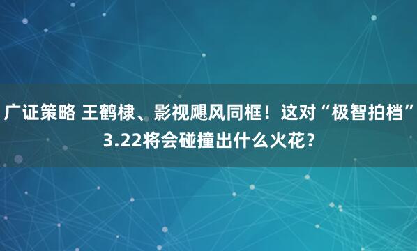 广证策略 王鹤棣、影视飓风同框！这对“极智拍档”3.22将会碰撞出什么火花？