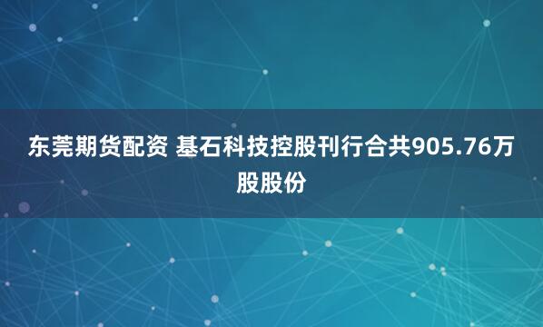 东莞期货配资 基石科技控股刊行合共905.76万股股份